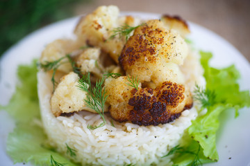 fried cauliflower with boiled rice