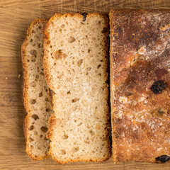 Sliced loaf of homemade unleavened wheat bread