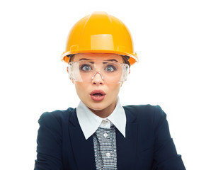 Engineer woman over white background