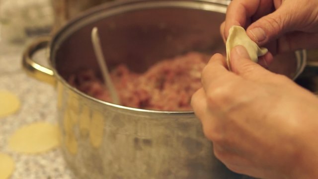 Making siberian meat dumplings