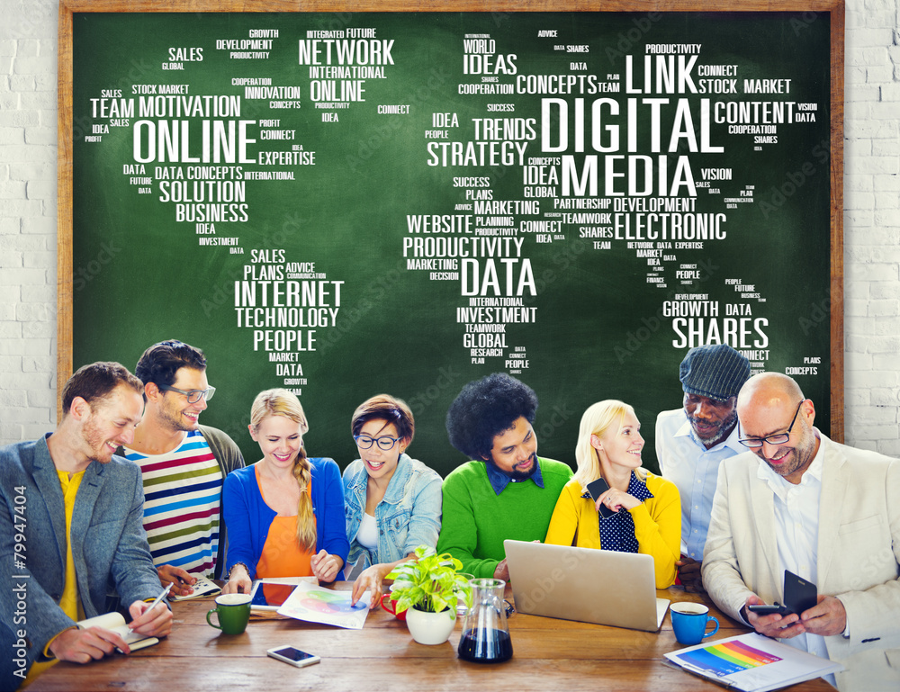 Aufkleber digital media connecting content network technology concept