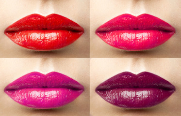 Naklejka premium beautiful lips collection color wine, fuchsia, pink, red