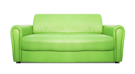 Green sofa on white background