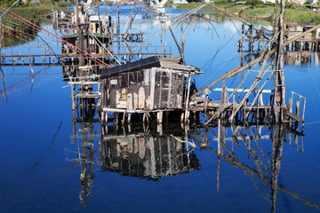 Fototapeta na wymiar houses and fishermen in the Gulf of verses in Ulcinj, Montenegro