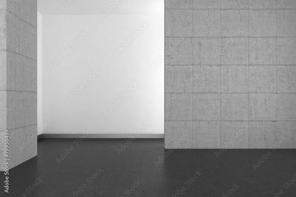 Wall mural empty modern bathroom with concrete wall and dark floor