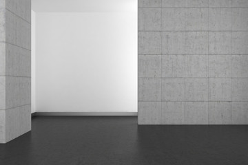 empty modern bathroom with concrete wall and dark floor