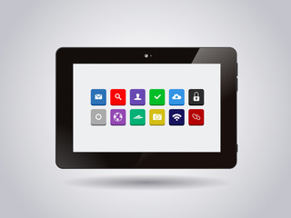 Realistic glossy tablet PC Isolated with apps icons.