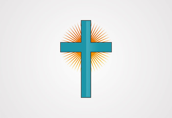 Sun cross church logo vector - 79952092