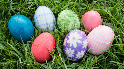 easter eggs on grass