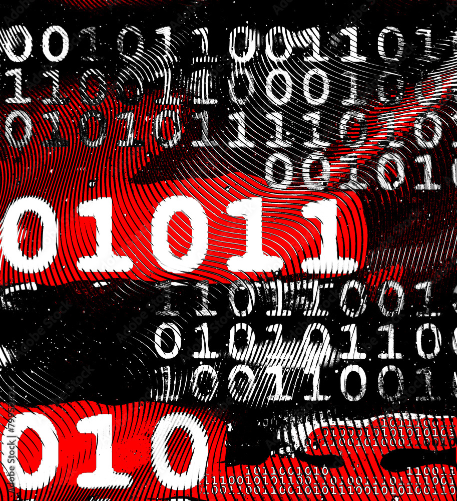 Poster grungy data stream background in black, white and red