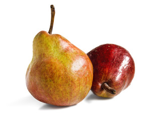 Two ripe pears on a white background.