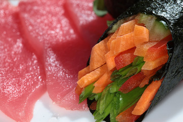 Sliced with vegetable rolls