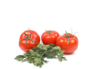 Tomatoes with parsley over white