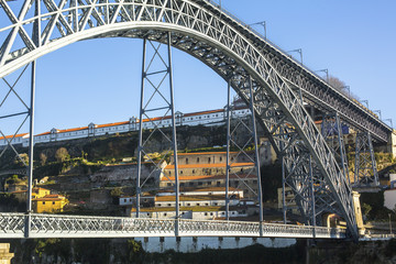 Famous Dom Luis I Bridge in Porto, Portugal.