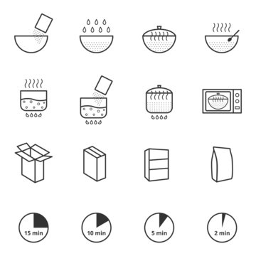 Cooking instruction icons set