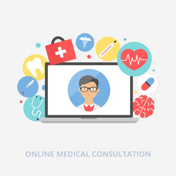 Online medical consultation concept vector illustration, flat st