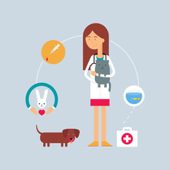 Character - veterinary surgeon, veterinary medicine concept. Vec