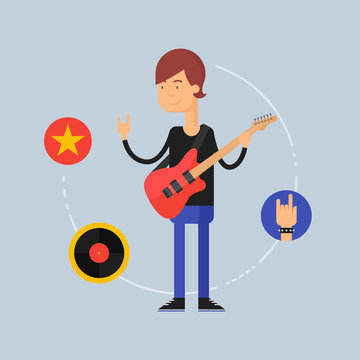 Character - musician, music concept. Vector illustration, flat s