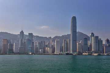 Naklejka premium Hong Kong city skyline and view of Victoria Bay