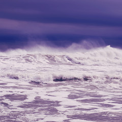 View of storm seascape.Special toned photo in vintage style