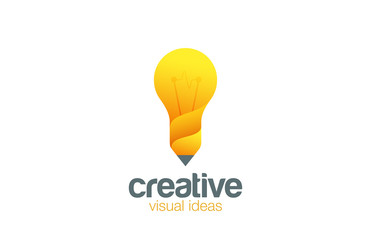 Lamp & Pencil Logo Creative idea Bright symbol vector