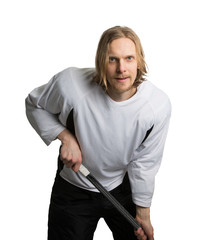 Hocke player with stick in hand