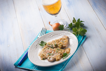 escalope with shallot and beer