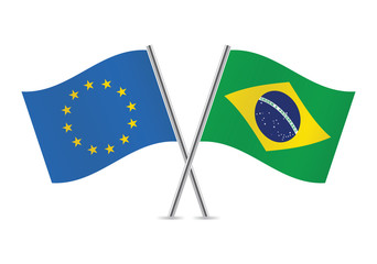 Brazilian and European Union flags. Vector illustration.