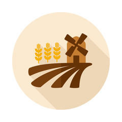 Field with a mill and wheat flat icon