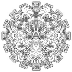 Aztec Warrior Mask Black Stroke Doodle