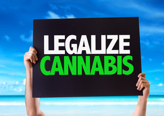 Legalize Cannabis card with beach background