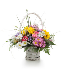 Floral arrangement made of Chrysanthemum, Rose, Statice and Gyps
