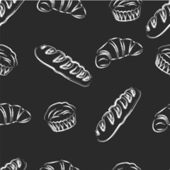 Chalk art bakery seamless vector pattern