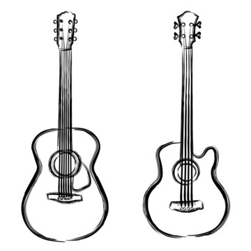 Ink piant acoustic and bass guitar