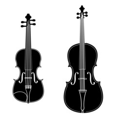 Violin and cello black silhouette illustration - obrazy, fototapety, plakaty