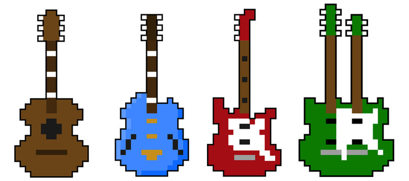 Pixel art guitar vector set