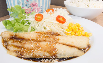 Dolly fish steak and rice