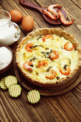 Kish with shrimp and zucchini