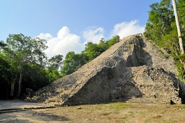 Ruins of Mayan pyramid in jungle, Coba, Yucatan, Mexico