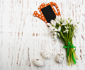 Eggs and spring snowdrops