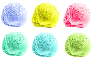 isolated scoops of ice cream isolated over white background. Mi