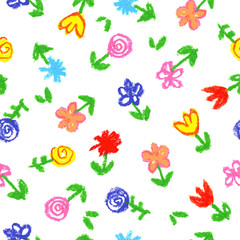 Child's drawing of flowers. Seamless pattern