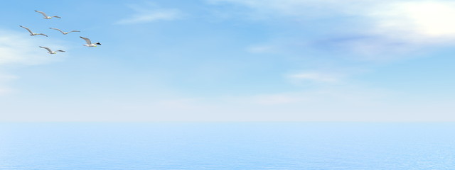 Freedom of seagulls - 3D render