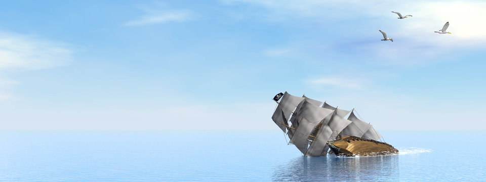 Pirate Ship sinking - 3D render