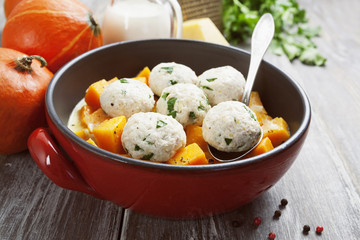 Baked pumpkin and chicken meatballs