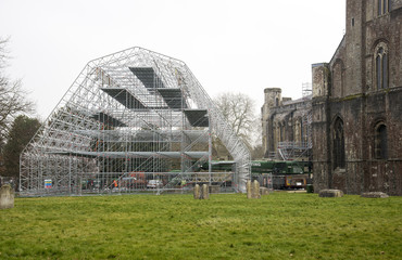 Scaffolding framework for Winchester Cathedral roof