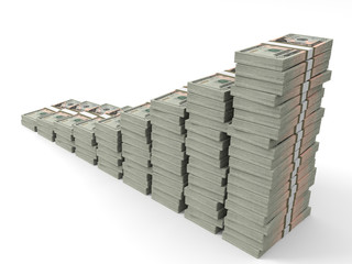 Money stacks graph. Twenty dollars.