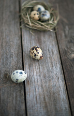Quail eggs on a wooden table