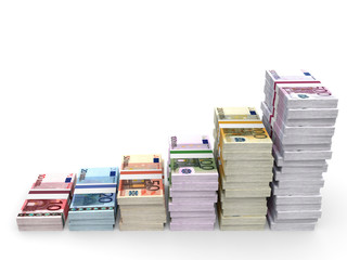Money stacks graph. Euro bank notes.