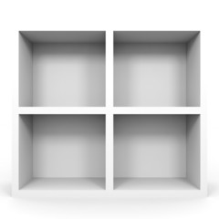 Empty bookshelf on white.